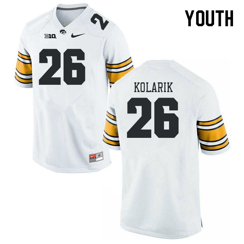 Youth #26 Kael Kolarik Iowa Hawkeyes College Football Jerseys Stitched-White - Click Image to Close